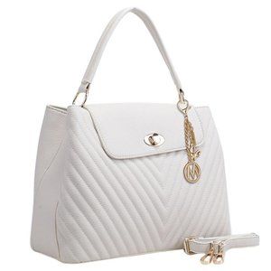 MKF Off-White Chevron Satchel Faux Leather